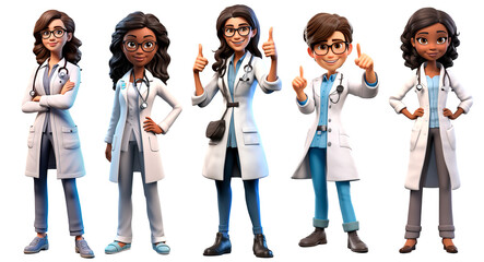 3D render family doctor woman character. Happy and smiling cartoon style Isolated on transparent background