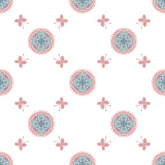 Beautiful seamless pattern with cute pink butterfly flower floral illustration.Perfect for wallpaper, fabric design, wrapping paper, surface textures, digital paper.