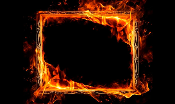 Flaming frame background. Explosion template with blazing magical fire for photo and picture with generative AI colorful mystical decoration