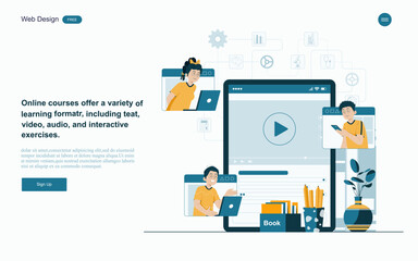 Online courses offer a variety of learning formats, including text, video, audio, and interactive exercises.vector.