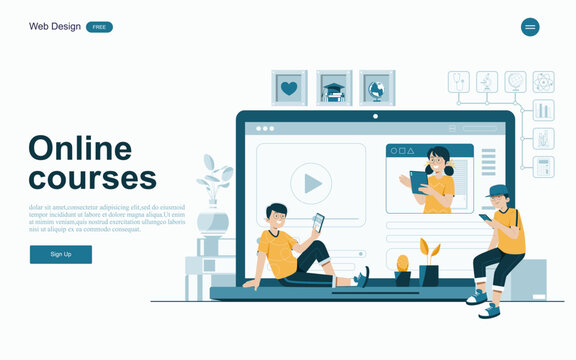 Online education concept.Online learning with platform and resources.Vector illustration.
