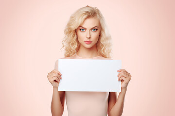 Naklejka premium woman holding blank sign