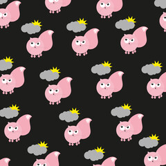 Print CUTE ANGRY PINK CAT ILLUSTRATION