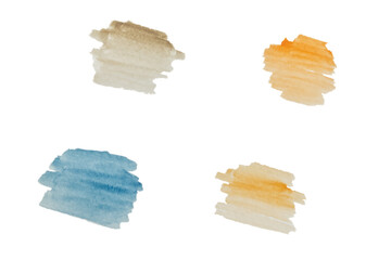 paint stroke blue, grunge and orange watercolor on transparent b