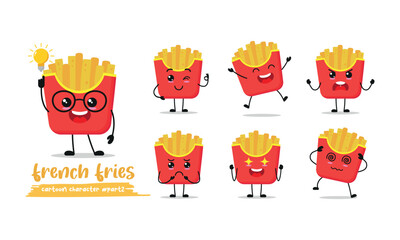cute potato fries cartoon with many expressions. chips different activity pose vector illustration flat design set.