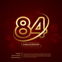 Template design for 84th anniversary with gold ring and double line numbers style, line art vector template