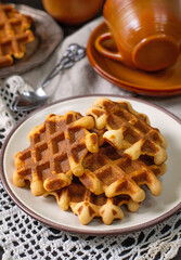 Sweet, soft and fluffy ricotta waffles for dessert - 634402284