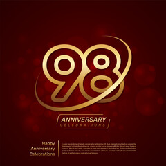 Template design for 98th anniversary with gold ring and double line numbers style, line art vector template