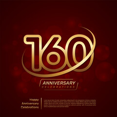 Template design for 160th anniversary with gold ring and double line numbers style, line art vector template