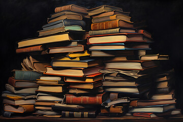 Stack of old books on a dark background, concept of education and knowledge
