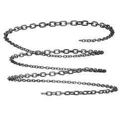 Realistic 3D Vector of a Sturdy Metal Chain with Stainless Rings, Rendered in Chrome or Steel, Isolated on a Png Transparent Background