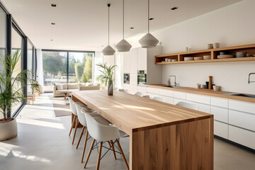 Modern interior design of scandinavian kitchen dining table and chairs ai generated