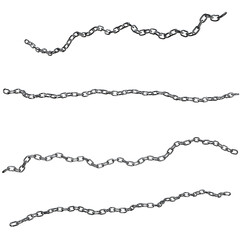 Realistic 3D Vector of a Sturdy Metal Chain with Stainless Rings, Rendered in Chrome or Steel, Isolated on a Png Transparent Background