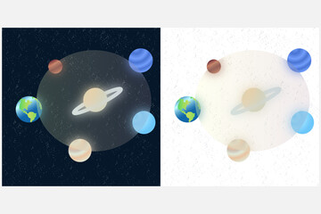 Solar System of Galaxy glassmorphism vector concept of 6 planets. Glass effect.