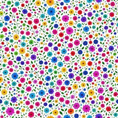 Seamless pattern of colored flowers. AI generated.