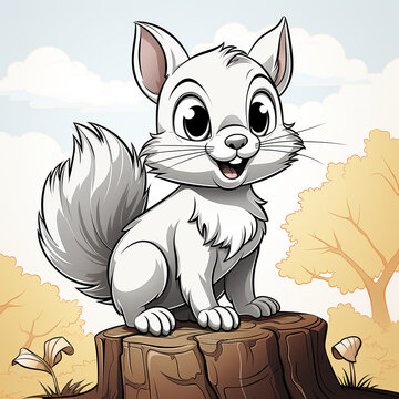 Forest Friends Unite, a Kids' Coloring Page Stars a Joyful Squirrel Pal