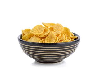 Cornflakes cereal on bowl isolated on white background