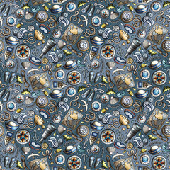 Cartoon doodles Nautical seamless pattern.