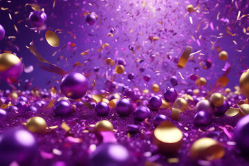 Abstract Representation of Celebration and Confetti Party on a Purple Background