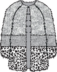 KIDS WEAR FURRY COAT WINTER OUTER WEAR WITH CHEETAH TIGER PRINT VECTOR ILLUSTRATION © M A A Designs