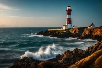 Fototapeta na wymiar A picturesque lighthouse by the sea