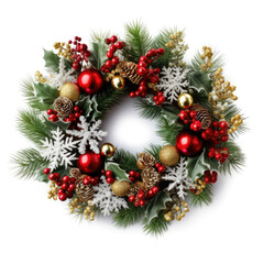 Fototapeta na wymiar Christmas wreath with cones and Christmas decorations. 