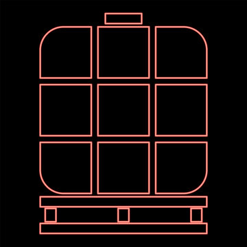 Neon iBC intermediate bulk container tank for liquids fluid water storage reservoir red color vector illustration image flat style