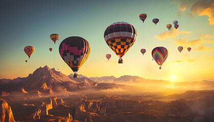 Naklejka premium Hot air balloon landscape