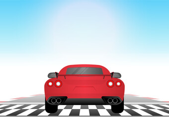 Racing Car at Start Point on Racing Track. Racing track with Racing Car.  Race track road. Vector Illustration.	