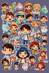 Sticker sheet of a boy and a girl cartoon pictures