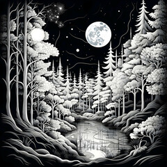 forest and moon