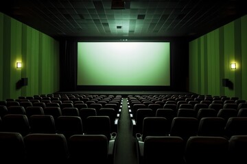 cinema auditorium with chairs and green projector