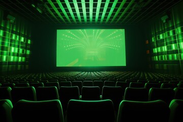 Fototapeta premium cinema auditorium with chairs and green projector