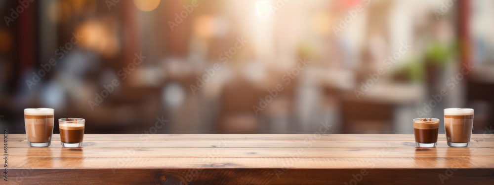 Aufkleber coffee table in the background of a blurred coffee shop with copy space. created with generative ai 