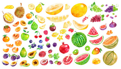 Hand drawn watercolor illustration set of fruit