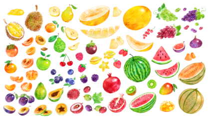 Hand drawn watercolor illustration set of fruit