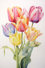 Obraz na płótnie Canvas Tulip bouquet watercolor style. Generative AI