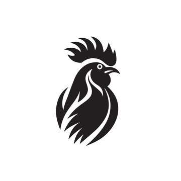 Rooster in icon, logo style. 2d vector illustration in cartoon, doodle style. Black and white
