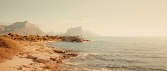 Fototapeta na wymiar Muted Palette Wonders: Ibiza's Aesthetic Landscapes in Cinematic Focus