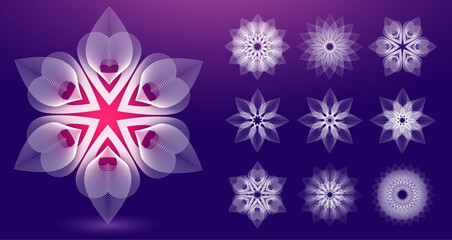Naklejka na ściany i meble Abstract wireframe blooming geometric flowers. Modern graphic concept. Decorative element 