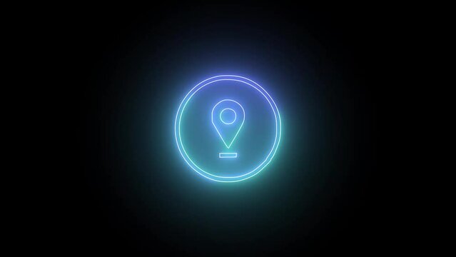 Neon location sign icon animation .