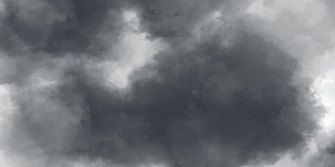 Hand painted watercolor sky and clouds, abstract watercolor background, vector illustration. Design for your date, postcard, banner. Clouds in the fog. Dark gray indigo watercolor splash background. 