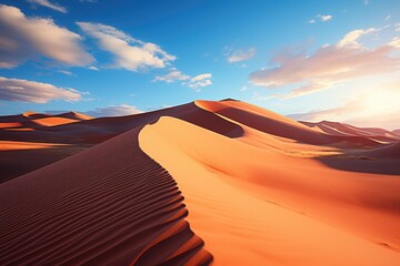 Fototapeta na wymiar Shadows of Awakening: Embracing the Surreal Display of Long Shadows Adorning Sand Dunes, Forming an Enchanting Spectacle as Daylight Emerges