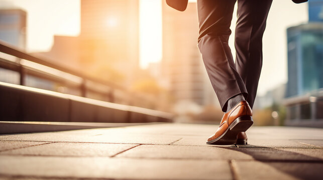 Low Section Of Businesswoman Walking In City. Business Concept