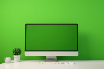 Design of workplace with computer green screen
