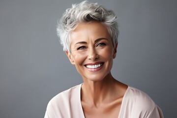 Fototapeta premium Happy smiling old woman, generative ai