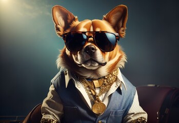 Cool rich successful hipster dog with sunglasses and cash money