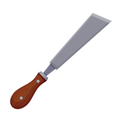 Chisel with cutting edge on white background. Tool for carpentry and woodcarving cartoon illustration. Woodwork concept
