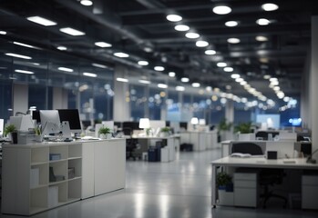 Blurred office workspace interior at night