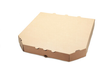 Brown pizza box isolated on white background. Top view